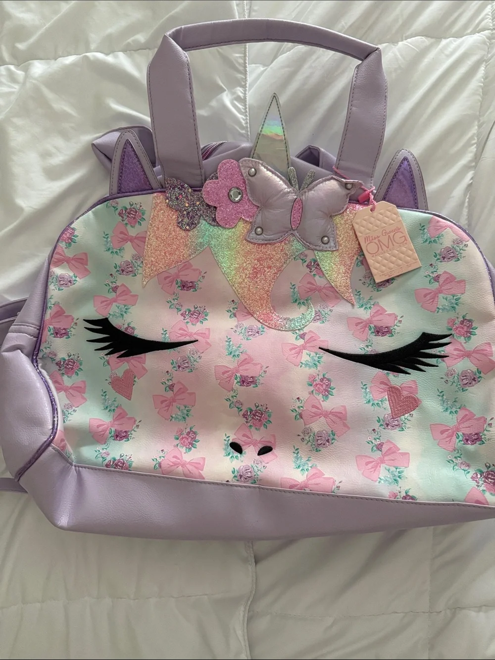 Kids Unicorn Duffle Bag in Pastel Purple and Pink